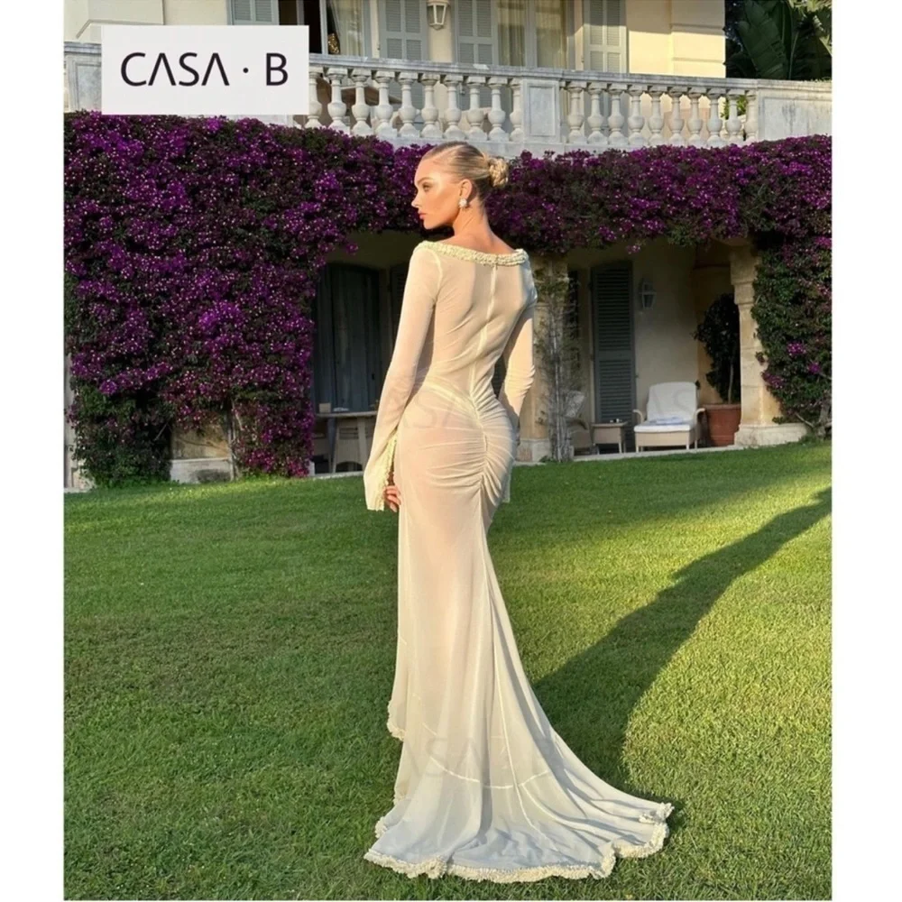 NEW💫to CASA B|“Glamour de Cannes” Mesh Cut-Out Frill Sheer Long Sleeve Lux Gown - Picture 13 of 17